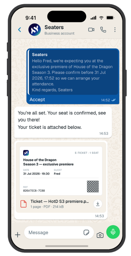 Ticket delivered